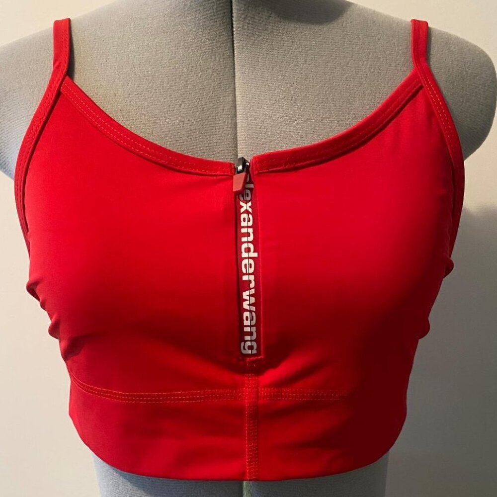 alexanderwang ATHLETIC LOGO ZIP TANK IN STRETCH KNIT BRIGHT RED - Small